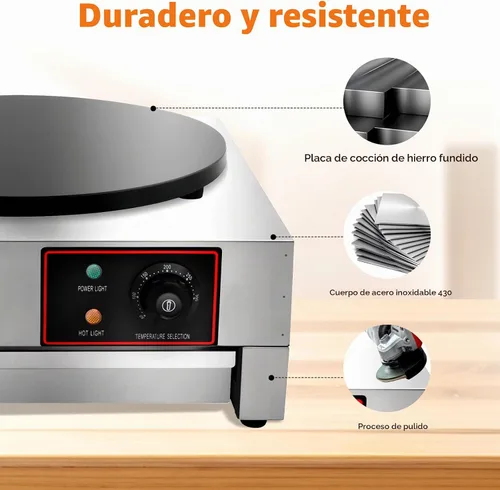 Vista 3 de Máquina eléctrica comercial de panqueques de 16 pulgadas, sartén antiadherente de acero inoxidable 430 de 1700 W, ajustable, 122-572 °F