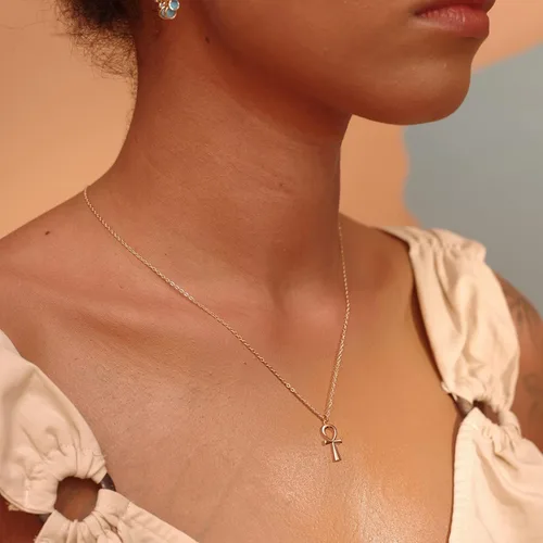 Vista 184 de Fettero - Collar con dije de cruz de fe, chapado en oro de 14 K, cadena fina, minimalista, simple, pequeña, para oración, regalo de joyería religiosa