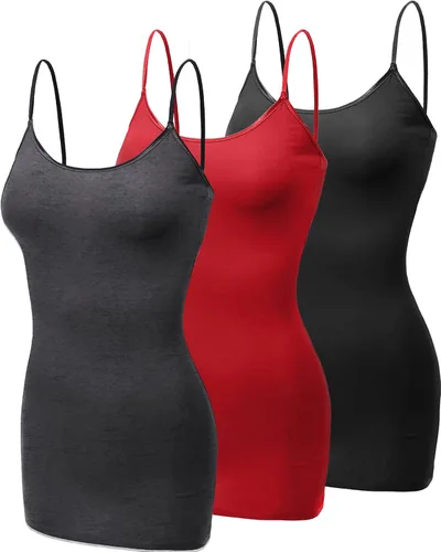 Vista 261 de Emmalise Camisola larga casual básica para mujer, con tirantes ajustables, top en capas