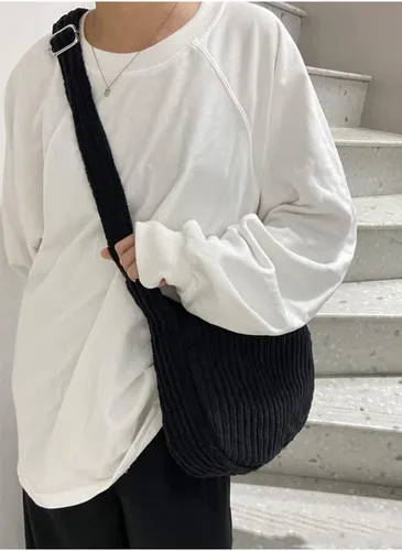 Vista 4 de Bolso Hobo de pana pequeño para mujer, con correa ancha, bolso cruzado para el hombro, bolso casual para uso diario