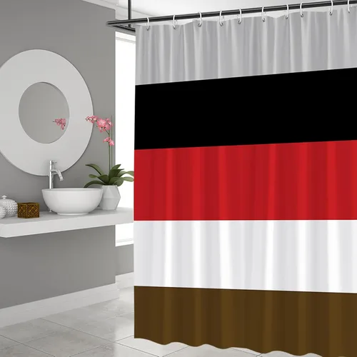 Vista 2 de Juego de cortinas de ducha con diseño abstracto geométrico, moderno, contemporáneo, simple, bohemio, de mediados de siglo, decoración de baño, tela