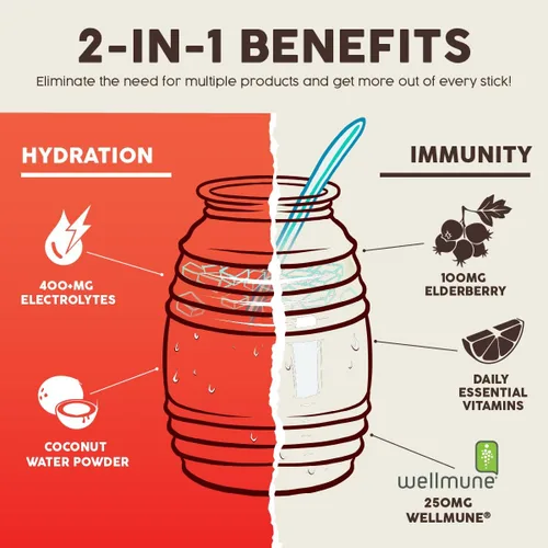 Vista 4 de Salud - Paquete de 2 Hidratación 2 en 1 + inmunidad (fresa) e hidratación + inmunidad (horchata) – 15 porciones cada una, mezcla de bebida Agua