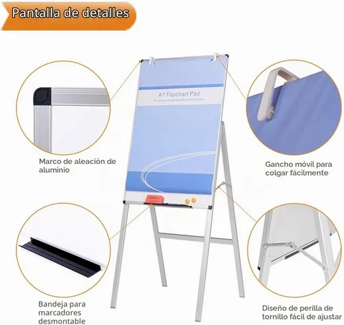 Vista 3 de Pizarra blanca magnética de Viz-Pro, con caballete, ajustable, de borrado en seco