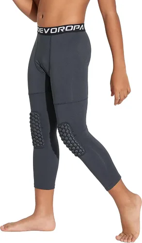 Vista 20 de DEVOROPA Youth Boys' Compression Pants with Knee Pads 3/4 Basketball Athletic Tights Quick Dry Sports Workout Leggings Negro