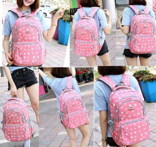 Vista 6 de JiaYou Mochila escolar con estampado de huellas de perro para adolescentes, niñas, estudiantes de escuela primaria, Morado 3pcs, Mochilas Daypack