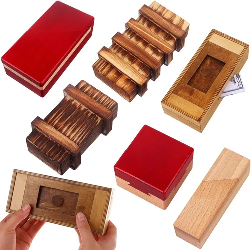 Vista 8 de Caja de rompecabezas de madera con compartimento oculto 3D, cajones mágicos, caja mágica secreta, caja de madera para rompecabezas, caja