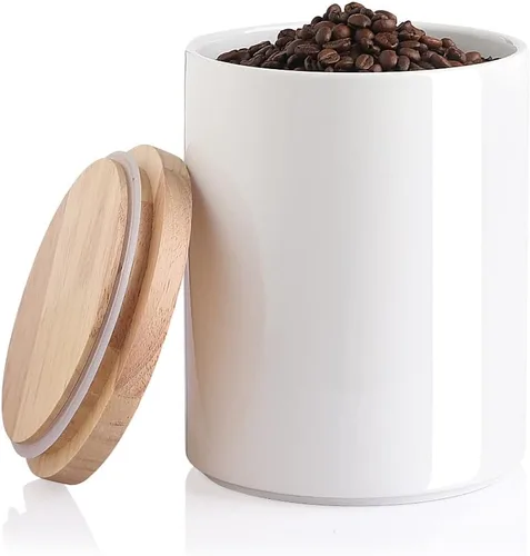 Vista 64 de Recipientes de cocina Sweejar, tarro de almacenamiento de cerámica para alimentos, recipientes apilables con tapa hermética de madera para servir