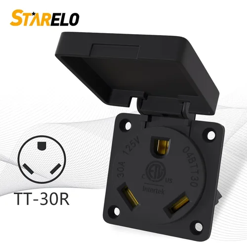 Vista 4 de STARELO Toma de corriente para RV/EV de 30 amperios NEMA TT-30R con cubierta, 125/250 voltios, 2 polos, 3 cables, resistente a la intemperie, al