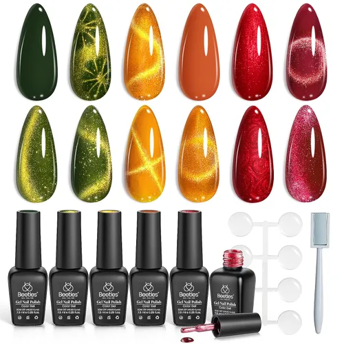 Vista 46 de beetles - Juego de esmaltes en gel color borgoña – Berry Merlot 6, ciruela, cereza, moca, rojo, otoño-invierno, morado oscuro, vino púrpura oscuro
