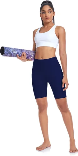 Vista 3 de SEEMLY Pantalones cortos de entrenamiento de cintura alta con bolsillos Pantalones cortos de yoga transpirables de 5 a 8 pulgadas para gimnasio