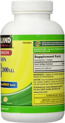 Vista 2 de Kirkland Signature Extra Strength D3 50 mcg, 600 cápsulas blandas (paquete de 3)