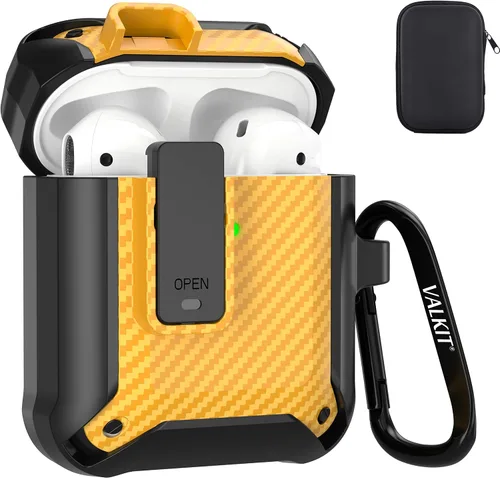Vista 22 de Valkit Funda para Airpods para hombres con cerradura, funda de cuerpo completo con llavero para AirPods de Apple a prueba de golpes, funda