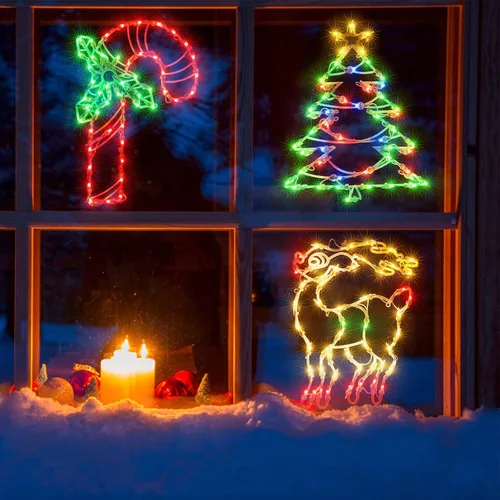 Vista 5 de Luces de silueta de ventana de Navidad de 16 pulgadas, paquete de 3 luces colgantes de ventana de Navidad para decoración de ventanas interiores