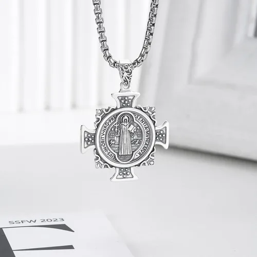 Vista 3 de DOTBJ Collar de plata de ley 925amuleto con medalla de San Valentín, regalos de Navidad para hombres y mujeres