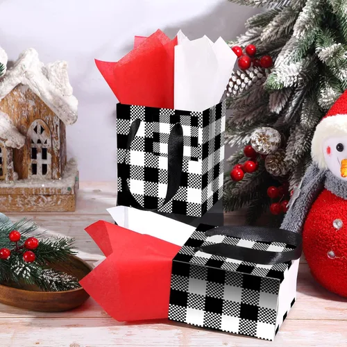 Vista 6 de Tenare 12 bolsas de regalo pequeñas, mini bolsas de papel a granel pequeñas con asa de papel para envolver regalos, suministros de Navidad, fiestas