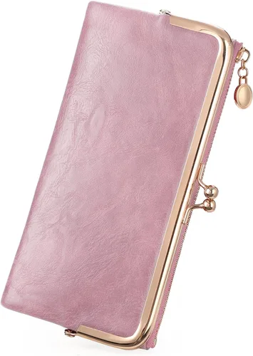 Vista 11 de GOIACII Cartera de mujer con cierre de beso, cartera larga con cremallera, con tarjetero compacto vintage para damas, A01 verde , medio, Classic