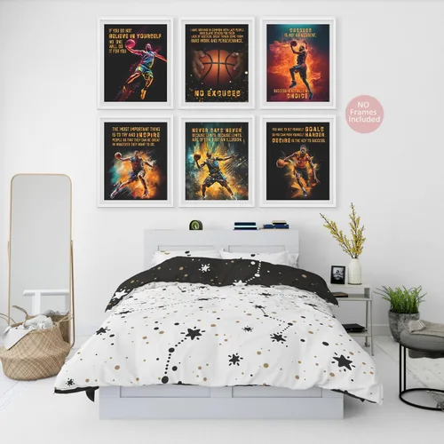 Vista 2 de Póster con cita motivacional, decoración deportiva inspiradora para habitación de niños y hombres, regalo para fanáticos del baloncesto, juego de 6