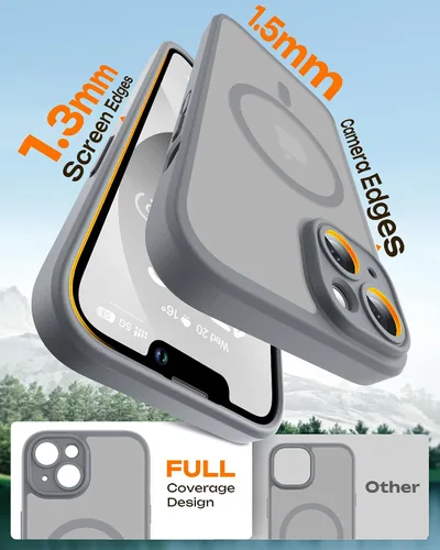 Vista 676 de TOCOL Funda magnética 3 en 1 para iPhone 15 Pro, mejorada [protección completa de cámara] con 2 protectores de pantalla, compatible con MagSafe Gris