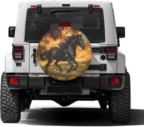 Vista 2 de Cubierta de neumático de repuesto con estampado de caballo 3D, impermeable y a prueba de polvo, para remolque, RV, SUV y muchos vehículos de 14