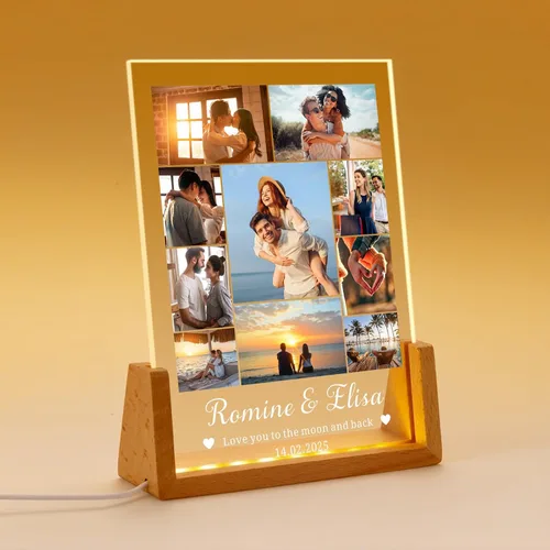 Vista 15 de Marco de fotos personalizado con foto, placa acrílica personalizada con base de luz nocturna LED, regalos de cumpleaños de aniversario para familia