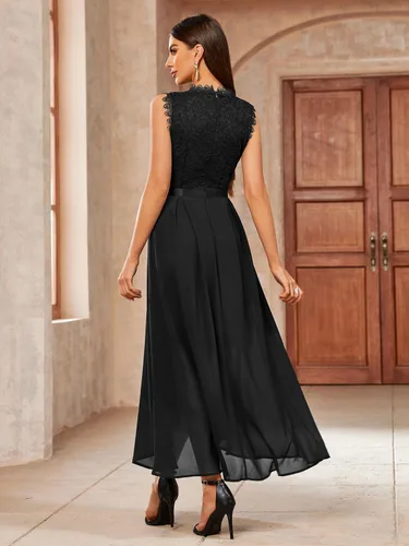Vista 4 de Miusol Vestido largo formal de dama de honor estilo retro con encaje para mujer