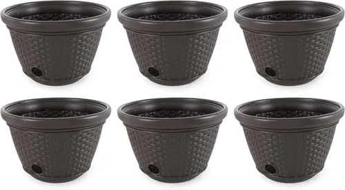 Vista 10 de Suncast Paquete de 2 macetas decorativas de mimbre para manguera de jardín con 4 agujeros de drenaje para mangueras de 100 pies, Java