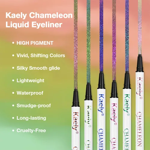 Vista 5 de evpct Delineador de ojos líquido cromático dúo, con purpurina de bronceador rosa, destello metálico brillante, sombra de ojos en lápiz, cambio