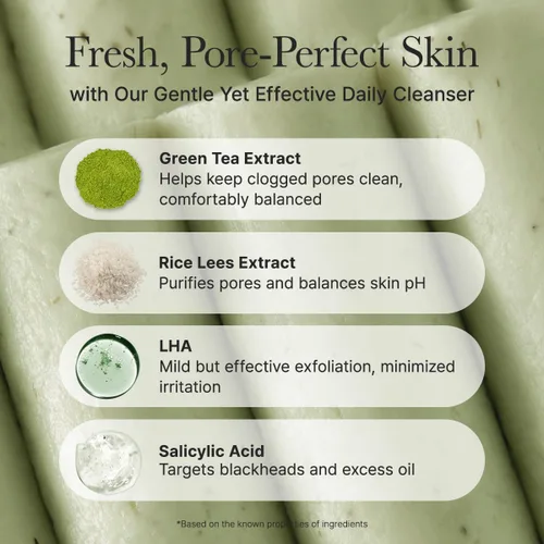 Vista 4 de ARENCIA Ácido salicílico, té verde + limpiador de pastel de arroz de poros profundos LHA, limpieza profunda de poros, lavado facial para acné