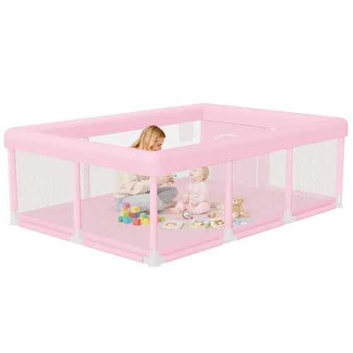 Vista 11 de Hiaksedt Corralito, cerca para bebés y niños pequeños, para interiores y exteriores, con malla transpirable anticaídas (color rosa) Estructura