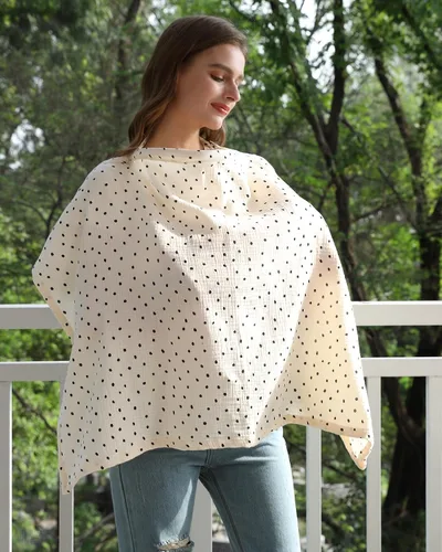 Vista 4 de Funda de lactancia para bebé con aro rígido, transpirable y suave 100% muselina de algodón, delantal para lactancia y extracción de leche del bebé