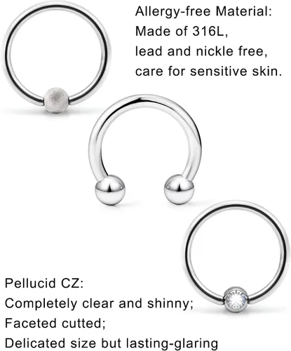 Vista 3 de Uqnwbdq - Piercing para septum de 0.56oz, para cartílago, aro para nariz, septum o hélix, tragus