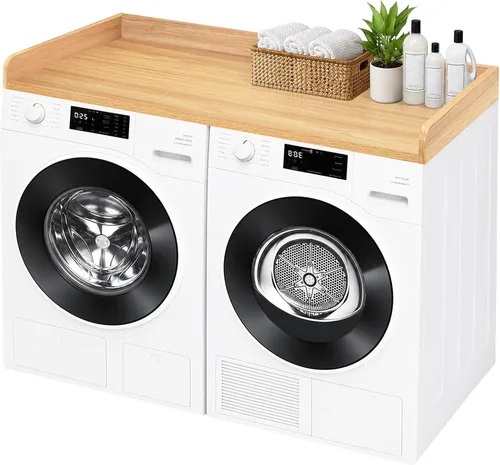 Vista 10 de Royxen Encimera de lavandería de madera maciza, encimera para todas las lavadora y secadora de carga frontal, espacio adicional para lavandería