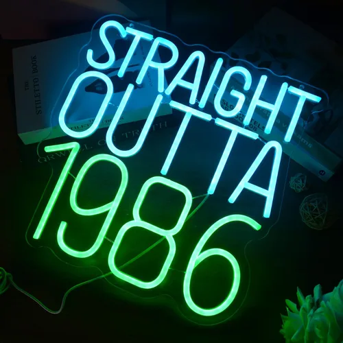 Vista 3 de Straight Outta - Letreros de neón de 1986 con texto en inglés "Happy Birthday", lámpara brillante para 40 años, 40 años, luces de neón retro