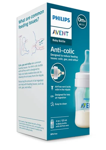 Vista 10 de Philips Avent - Biberón anticólicos con ventilación AirFree, 4 onzas, con flujo de 1 pezones, 0.0 ft+, 1 paquete, transparente, SCY701/91