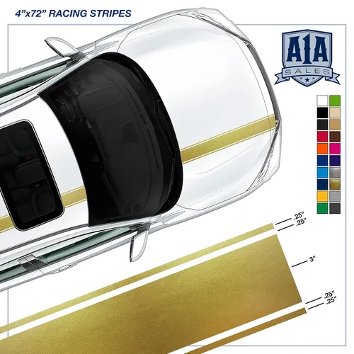 Vista 2 de Calcomanía de vinilo de rayas de carreras de 4 x 72 pulgadas para automóvil (3M dorado metálico)