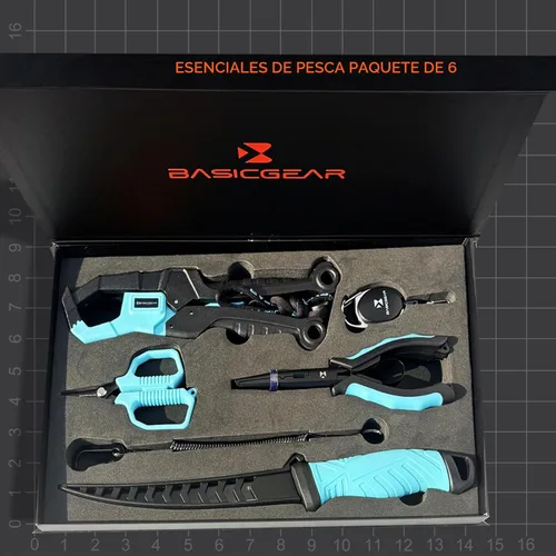Vista 8 de BasicGear Juego de herramientas de pesca - Alicates de 7 pulgadas, pinza de labio de pez de 9.5 pulgadas, tijeras de 4.5 pulgadas, cuchillo