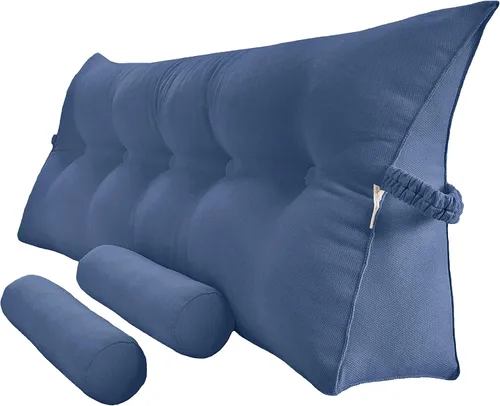 Vista 15 de Peachwell Almohada triangular de lectura para reposo en cama, cojín grande tipo cabecero, respaldo, almohada de cuña con dos almohadas cilíndricas