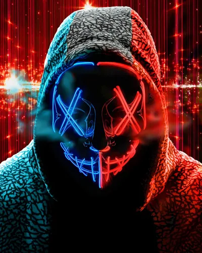 Vista 4 de Paquete de 2 máscaras de Purga de Halloween con luces LED, máscara aterradora para adultos, fiesta de disfraces (azul rojo + azul morado)