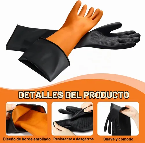 Vista 3 de Anti-Slip Chemical Resistant Rubber Gloves, Long Heavy Duty Gloves Negro