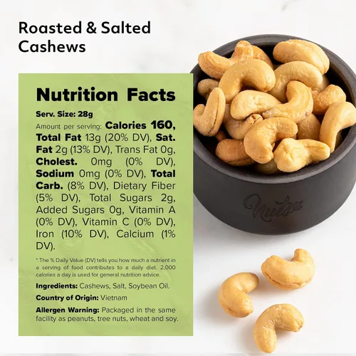 Vista 5 de NUTS U.S. - Anacardos, asados, salados, sin cáscara, natural (2 libras)