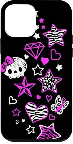 Vista 16 de Carcasa estética para iPhone 16 McBling Doodles Bimbo Trashy Y2K Animal Print Star