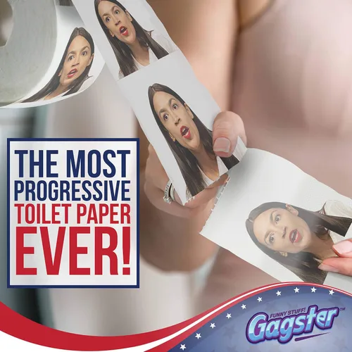 Vista 3 de Alexandria Ocasio-Cortez - Rollo de papel higiénico político divertido de Gagster – Broma de TP Regalo Demócrata y Republicano, regalos de broma