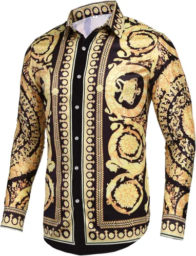 Vista 2 de Pacinoble - Camisa de vestir de manga larga para hombre, diseño de lujo, moderna y estampada.