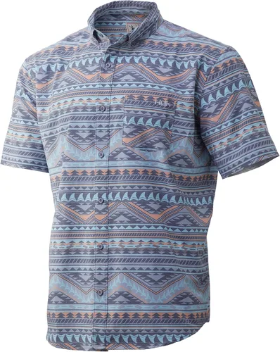 Vista 24 de HUK Camisa Kc Scott estampada Kona, camisa de rendimiento con botones de manga larga para hombre Fish Chaos - Blanco