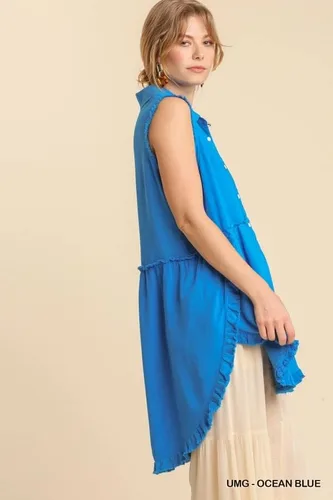 Vista 4 de umgee USA - Blusa tipo túnica sin mangas con dobladillo deshilachado y dobladillo deshilachado para mujer