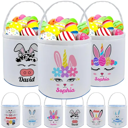 Vista 10 de Cesta de Pascua personalizada con nombre para niños, lona personalizada, cubo de Pascua, regalo para niños y niñas