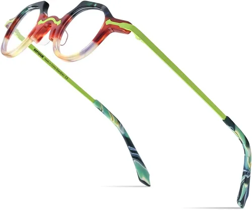 Vista 9 de HEPIDEM Gafas de acetato Marco Aleación Temple Hombres Pequeños Retro Gafas Redondas Mujeres Gafas Ópticas 9215 negro