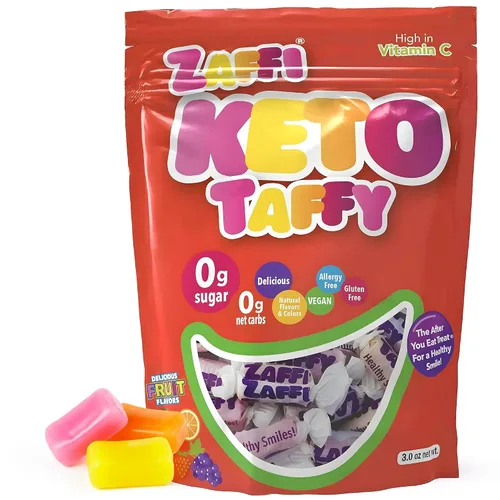 Vista 11 de Zaffi Taffy - Caramelos sin azúcar, sin tintes, aptos para dieta cetogénica y diabéticos, golosinas aprobadas por dentistas para niños