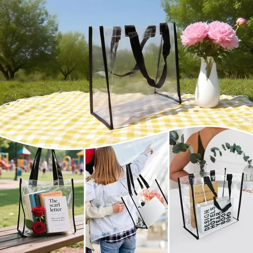 Vista 6 de 12 x 12 x 6 pulgadas, bolsas de plástico de PVC transparente con asas para trabajo, playa, almuerzo, deportes, conciertos