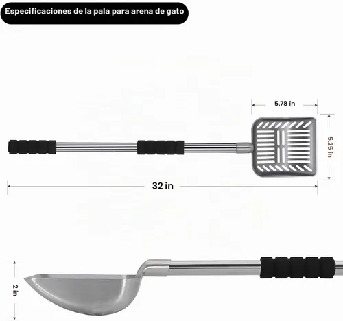 Vista 2 de Cuchara de arena para gatos, pala de metal de mango largo para gatitos, resistente para caja de arena, pala para excrementos de mascotas, pala
